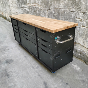 KKMARK Boîte à outils roulante en aluminium avec surface en bois massif, établi, valise de transport pour les voyages, avec tiroirs de rangement - Product Image 3