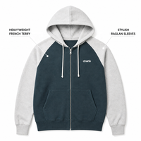 Sweat à capuche unisexe zippé contrastant en molleton épais, manches raglan, style streetwear, vente en gros, personnalisation OEM, sweats en gros unisexe