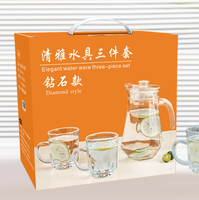 Ensemble de carafes et de tasses en verre transparent classiques, écologiques, pour la maison, avec poignée et couvercles, pour les boissons et les jus