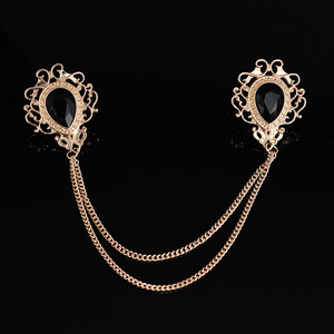 Acessórios de Moda Estilo Britânico: Broche de Corrente Clássico Masculino com Gema Preta, Alfinete de Colarinho para Terno, Joia com Borla para Gravata Borboleta, Casamento e Noivado - Product Image 1