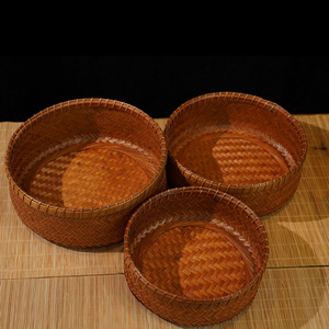 Handmade Bamboo Woven <b>Basket</b> Set Round Fruit Bowl <b>Storage</b> Kitchen Use Small Medium <b>Large</b> Sizes - Product Image 1