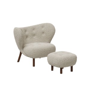 Fauteuil simple de style français, rembourrage en laine de mouton capitonnée, pieds en bois massif, chaise de salon - Product Image 4