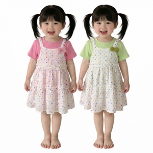 Nouvelle collection <span class=keywords><strong>été</strong></span> 2025 pour filles : Ensemble deux pièces style coréen, comprenant une <span class=keywords><strong>robe</strong></span> et un haut uni <span class=keywords><strong>à</strong></span> pois multicolores - Product Image 1