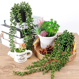 Plantas colgantes artificiales Simulación de plantas suculentas, bonsái de cadena de perlas para la decoración del jardín del hogar hierba - Product Image 4