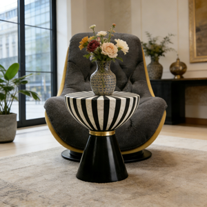 Mesa de Centro de Fibra de Vidrio con Rayas de Lujo, Mesa Auxiliar Redonda Moderna, Mueble Decorativo para Sala de Estar, Hogar u Hotel - Product Image 5