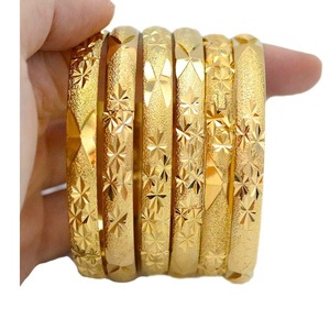 Dropshipping Wholesales 8mm Brass 14K/18K <b>Gold</b> Plated Trendy Star Carved <b>Bangle</b> Party Gift for Middle Eastern Women's Jewelry - Product Image 6