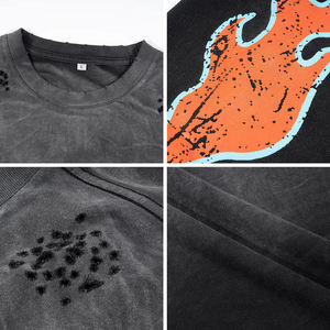 Hot Street Crackle Pattern Print Acid Wash T-shirt surdimensionné à manches longues foncé pour hommes - Product Image 4