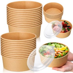 disposable eco friendly disposable bowls biodegradable kraft paper disposable salad bowl with plastic lid