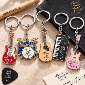 Porte-clés personnalisés en métal pour instruments de musique (guitare, batterie, piano) – Alliage de zinc, faits à la main, objets d'art de collection, OEM ODM - Product Image 1