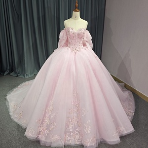 Pour Jancember 6774 robe de bal rose moderne grande taille femmes magnifiques robes de soirée avec dentelle et broderie décor chapelle - Product Image 2