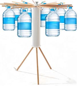 Octopus Folding Bamboo Wooden Floor Standing Tripod Clothes Drying <b>Rack</b> Single Tier Space Saving Bathroom Clothing Organizer - Product Image 4