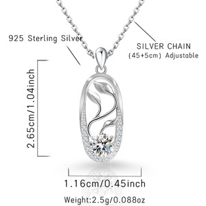 จี้รูปใบไม้เงินแท้ S925 ประดับเพชรโมอิสซาไนต์สี <span class=keywords><strong>D</strong></span> ดีไซน์เรียบหรู ทันสมัย น้ำหนักเบา - Product Image 3