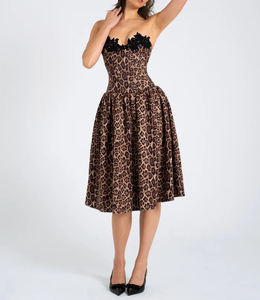 Женские кружевные вечерние платья без рукавов с леопардовым принтом - Product Image 3