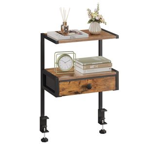 Estante de almacenamiento de escritorio de doble capa de madera con cajón, organizador de oficina, montaje en mesa, marrón, negro, blanco - Product Image 5