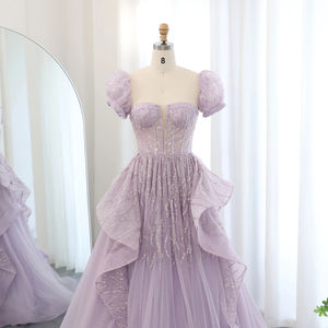 Jancember SZ452 Elegant Short Sleeve Lilac Evening Party Women's Gowns Dresses - Product Image 2