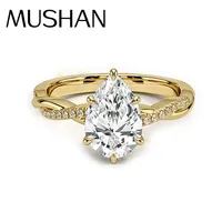 Bague de promesse en argent sterling 925 avec moissanite, plaquée or véritable 18 carats, par MuShan Designer Jewelry, pour femme, brevet MST, bagues fines