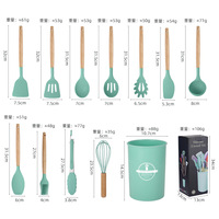 Ensemble d'ustensiles de cuisine en silicone antiadhésif 12 pièces avec logo personnalisé, spatules, cuillères de cuisson, boîte, manche en bois, matériau métallique