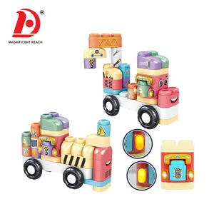 Shantou Children Stem Gift Baby Cartoon City Traffic Car Model DIY Plastic Stacking Blocks Set Big Particle Blocks Toys For Kids