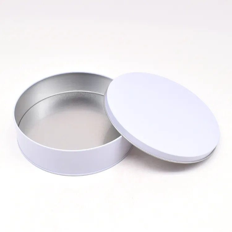 Recyclable High Quality Food Grade Tin Can White Round Metal Tin Box For Cookie Chocolate Gift Cake Packaging