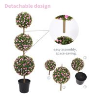 Arbre Topiaire Triple Boule de Roses Artificielles en PE de 126 cm, Facile à Assembler, Faux Arbre en Pot pour Décoration Intérieure et Extérieure de Pâques, Vente en Gros
