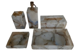 Juego de Baño de Ágata Blanca en Oferta, para Hogar de Lujo y Accesorios de Hotel, Adorno de Spa, por Agra Heritage Marble Craft - Product Image 2