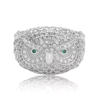 Bague en laiton plaqué or avec hibou et émeraude, style hip-hop, zircon incrusté, bijou élégant pour mariages ou anniversaires