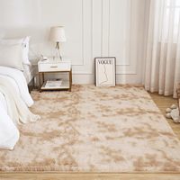 Tapis d'intérieur moderne en polyester doux et moelleux, taille personnalisée 120x180cm, beige tie-dye, à poils longs, antidérapant