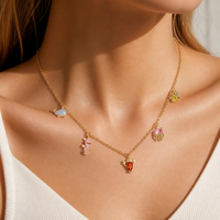 Kalung Pesona Kehidupan Lautan dengan 5 Liontin Hewan, Rantai Tembaga Zirkon, Perhiasan Fashion Wanita untuk Kegunaan Sehari-hari, Hadiah