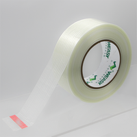 Ruban adhésif mono BOPP écologique à haute résistance d'adhérence, à base de colle acrylique thermofusible, avec filaments de fibre de verre/polyester, pour la fermeture des cartons