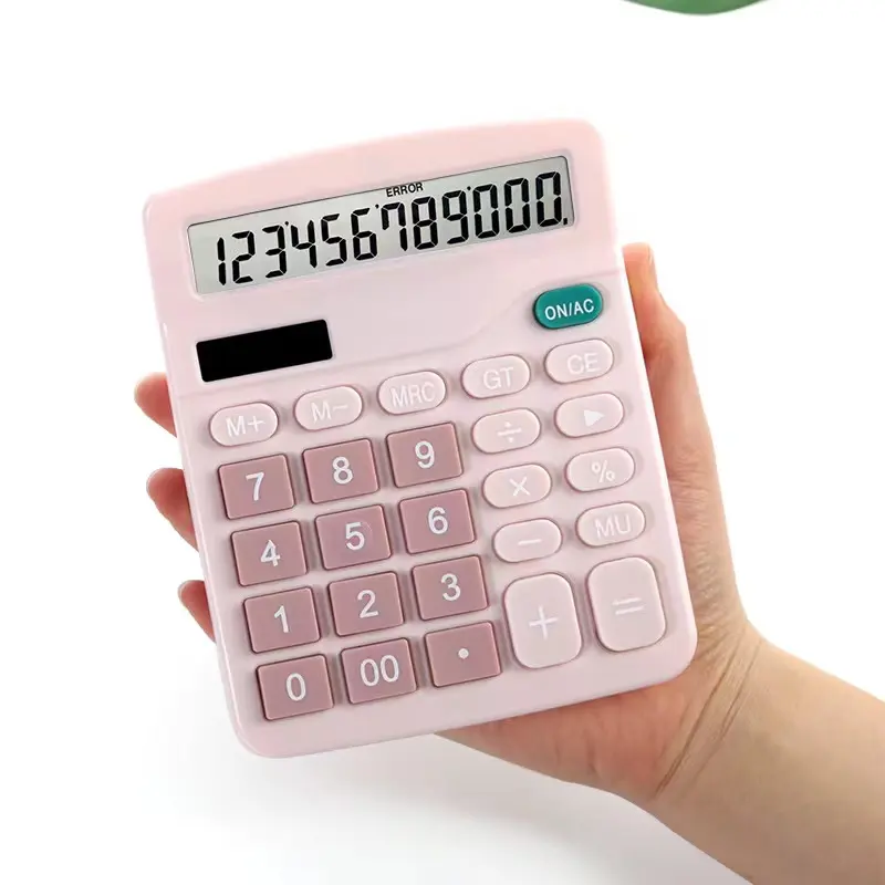 pink and blue spot color calculator 12-digits dual battery large screen solar office student desk calculator