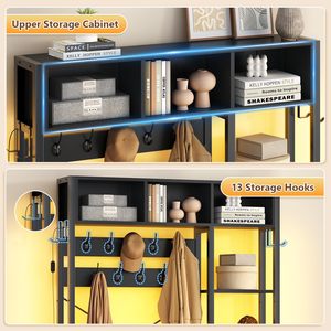 SENYU Modern White Entryway Hall Tree <b>Coat</b> <b>Rack</b> with 6 Hooks 5 Shelves <b>Shoe</b> Storage Cabinet Multifunctional Furniture - Product Image 5