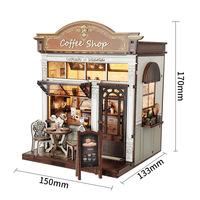 Kit de bricolage pour bibliothèque sur le thème d'un café et modèle 3D - Maison miniature créative faite à la main et modèle de maison de poupée en bois, cadeau architectural