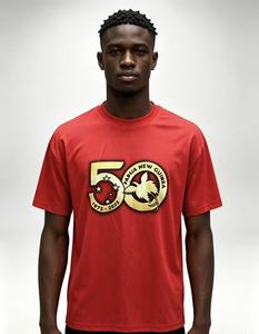 T-shirt personnalisé à col rond rouge à bas prix, impression du logo <span class=keywords><strong>PNG</strong></span> 50th, polyester à séchage rapide pour la vente <span class=keywords><strong>en</strong></span> gros - Product Image 4