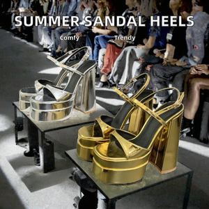 Nuevo Calzado de Otoño para Mujer, Sandalias de Plataforma Doradas/Plateadas de Diseñador, Antideslizantes, con Tacón Alto de PU para Mujer - Product Image 2