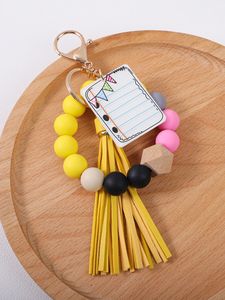 Pulsera de cuentas de silicona más vendida, colgante de cuentas de madera, llavero de acrílico con dibujos animados, colgante para bolso, llavero - Product Image 6