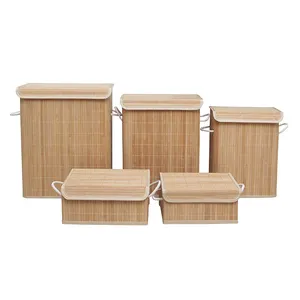 customized bathroom bamboo wooden square cube dirty clothes storage /bamboo laundry hamper storage basket bin box hampers