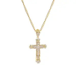 PUSHI cross necklace 18k gold cross necklace jewelry HIP HOP rhinestone men's jewelry long alloy necklace