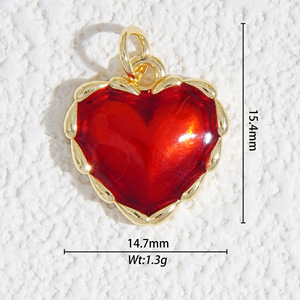 Heart-Shaped Pendant 14.7mm X 15.4mm Gold Plated Red Resin For Necklace Making Jewelry Findings - Product Image 1