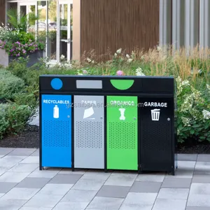 Commercial Outdoor Garbage Containers Metal Trash Bin Station Waste Bins With Rolling Cover
