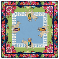 Tapis de jeu de mahjong vintage Art Nouveau à motif floral délicat, imprimé de fleurs roses et de spirales vertes, protège-table antidérapant