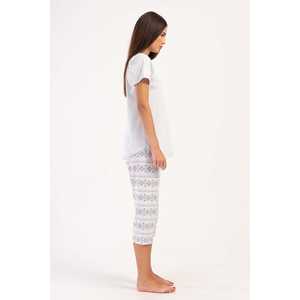 Conjunto de Pijama de Manga Corta con Cuello Redondo y Pantalones Capri Ovalados para Mujer, Talla Grande - Product Image 3