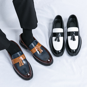 Chaussures habillées pour <span class=keywords><strong>homme</strong></span> en cuir marron <span class=keywords><strong>marine</strong></span> contrasté, à enfiler, antidérapantes, respirantes, à bout pointu, pour le bureau, les mariages, printemps, été, automne, hiver - Product Image 4