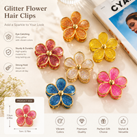 Pinces à cheveux pour femmes en PVC avec fleurs brillantes, 7,5 cm, grand bord doré, maintien solide, accessoires pour cheveux brillants pour tous les jours et la Saint-Valentin
