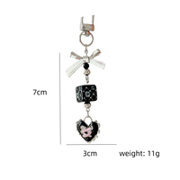Breloque de téléphone Y2K Gothique Cœur Nœud Papillon, Esthétique Vintage Harajuku Coquette, Pendentif de sac noir, Porte-clés en métal avec fermoir mousqueton