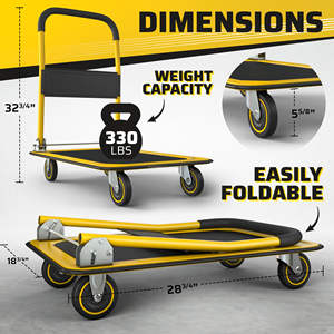 Chariot à plateforme pliable robuste PP, capacité de 770 lb, plateforme bleue avec poignée jaune - Idéal pour le jardin et l'entrepôt - Product Image 2