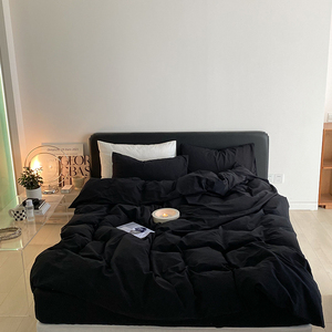Luxury King-Size Bed <strong>Cover</strong> Set Solid Black Printed Cotton Bedding <strong>and</strong> <strong>Matching</strong> <strong>Curtains</strong> Solid Color Luxury Collection - Product Image 5