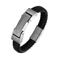 Bracelet en cuir tressé pour homme, style européen, vente chaude, noir, acier inoxydable 316, bijoux avec fermoir magnétique