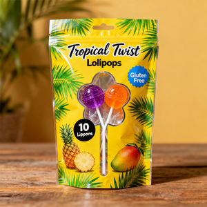 Kantong Stand Pouch Cetak Logo Kustom untuk Permen Lolipop, Multi-layer BOPP/AL/PE, Tahan Air, Anti Lembab, Tahan Lama, untuk Makanan, Permen Karet, Jelly - Product Image 1