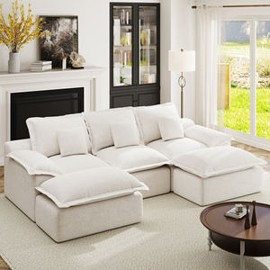 Conjunto de Sofá Cama Modular en Forma de U con 2 Otomanas, 3 Plazas, No Requiere Montaje, Relleno de Esponja, para Uso en Salón - Product Image 1