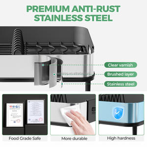 Égouttoir à vaisselle WIREKING antirouille à poser sur l'évier, en acier inoxydable, à une seule couche, avec plateau amovible - Product Image 3